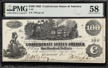 Lot of (2). T-39. Confederate Currency. 1862 $100. PMG Choice About Uncirculated 58. Consecutive.

Consecutive.

Estimate: $200.00- $300.00