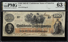 T-41. Confederate Currency. 1862 $100. PMG Choice Uncirculated 63 EPQ. 

No. 72776, Plate X. Choice Uncirculated.

Estimate: $300.00- $500.00