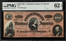T-65. Confederate Currency. 1864 $100. PMG Uncirculated 62 EPQ. 

No. 44231, Plate D. The second note of a consecutive pair we are offering for this...