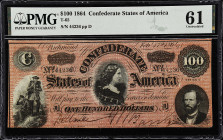 T-65. Confederate Currency. 1864 $100. PMG Uncirculated 61 & 62. 

No.'s 44236 & 44237. Plate D. A consecutive pair of these rare deep dark orange-r...