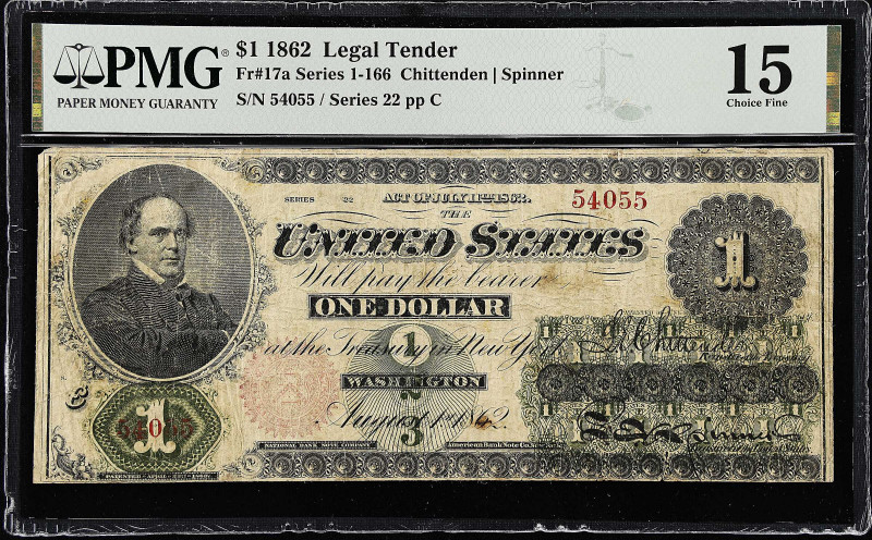 Fr. 17a. 1862 $1 Legal Tender Note. PMG Choice Fine 15.

Series 22. PMG commen...