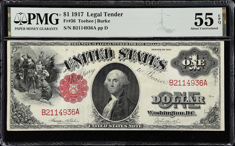 Fr. 36. 1917 $1 Legal Tender Note. PMG About Uncirculated 55 EPQ.

Teehee - Bu...