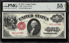 Fr. 36. 1917 $1 Legal Tender Note. PMG About Uncirculated 55 EPQ.

Teehee - Burke signature combination with original paper.

From the Cartwright ...