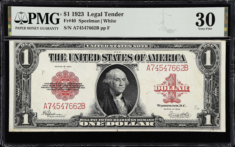 Fr. 40. 1923 $1 Legal Tender Note. PMG Very Fine 30.

PMG comments "Pinholes"....