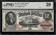 Fr. 48. 1878 $2 Legal Tender Note. PMG Very Fine 20.

Allison - Gilfillan signature combination. PMG comments "Repaired, Tear".

Estimate: $500.00...