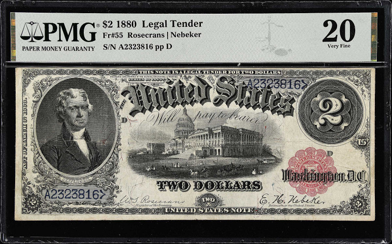Fr. 55. 1880 $2 Legal Tender Note. PMG Very Fine 20.

Rosecrans - Nebeker sign...