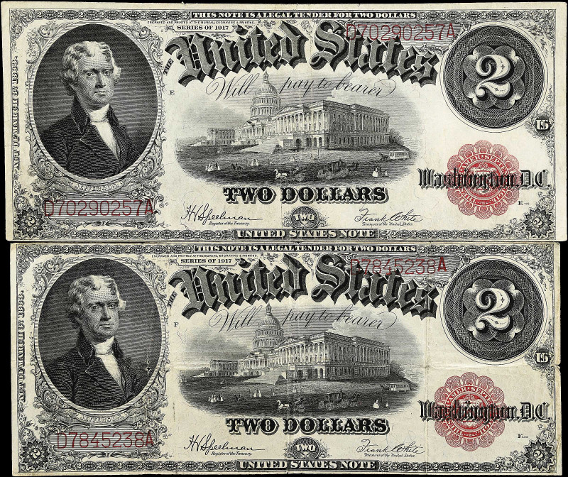 Lot of (2) Fr. 60. 1917 $2 Legal Tender Notes. Very Fine & Extremely Fine.

Ho...
