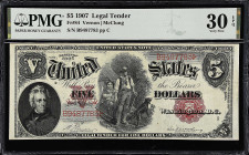 Fr. 84. 1907 $5 Legal Tender Note. PMG Very Fine 30 EPQ.

Vernon - McClung signature combination.

From the Cartwright Collection.

Estimate: $2...