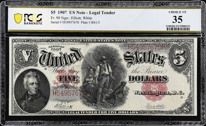 Fr. 90. 1907 $5 Legal Tender Note. PCGS Banknote Choice Very Fine 35.

A comme...
