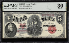 Fr. 90. 1907 $5 Legal Tender Note. PMG Very Fine 30.

Elliott - White signature combination.

Estimate: $200.00- $300.00