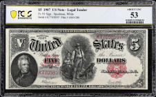 Fr. 91. 1907 $5 Legal Tender Note. PCGS Banknote About Uncirculated 53.

An About Uncirculated offering of this popular design type.

Estimate: $4...