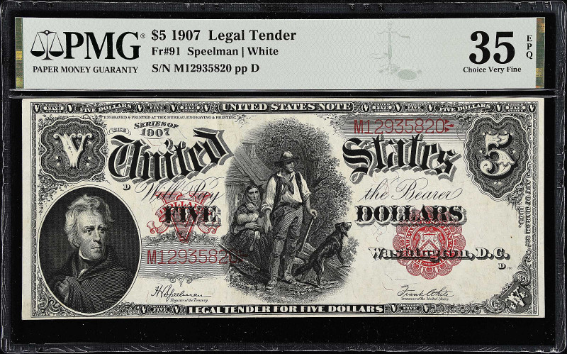 Fr. 91. 1907 $5 Legal Tender Note. PMG Choice Very Fine 35 EPQ.

A popular woo...