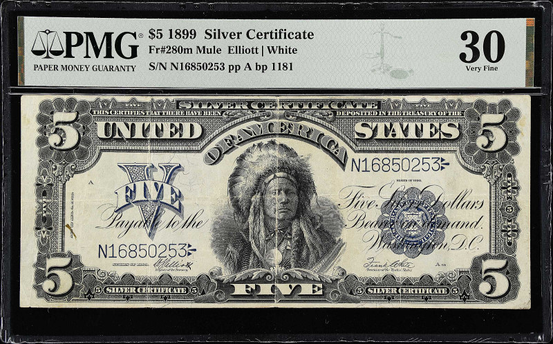 Fr. 280m. 1899 $5 Silver Certificate Mule Note. PMG Very Fine 30.

Back Plate ...