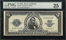 Fr. 282. 1923 $5 Silver Certificate. PMG Very Fine 25.

A popular Lincoln Porthole note, offered here in a comment-free holder.

Estimate: $1250.0...