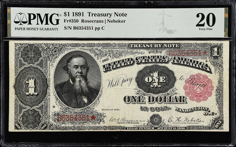 Fr. 350. 1891 $1 Treasury Note. PMG Very Fine 20.

A popular Open Back treasur...