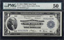 Fr. 711. 1918 $1 Federal Reserve Bank Note. New York. PMG About Uncirculated 50.

Teehee - Burke - Sailer - Strong signature combination.

Estimat...