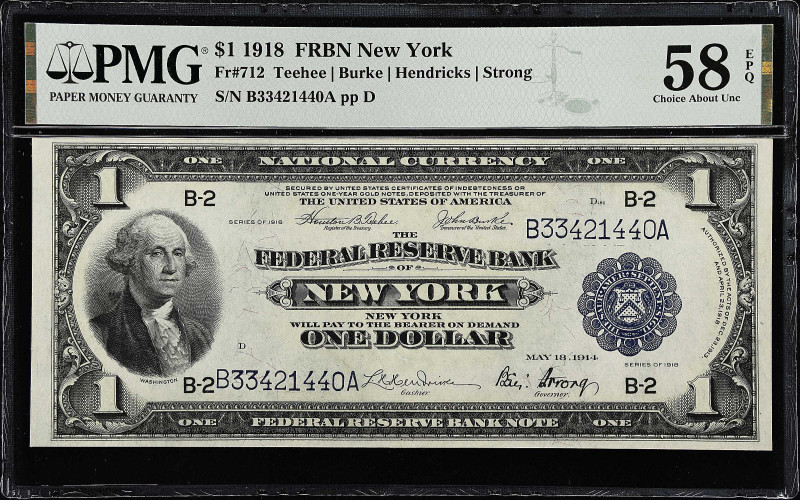 Fr. 712. 1918 $1 Federal Reserve Bank Note. New York. PMG Choice About Uncircula...