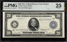 Fr. 967. 1914 $20 Federal Reserve Note. Boston. PMG Very Fine 25.

White - Mellon signature combination.

From the Cartwright Collection.

Estim...