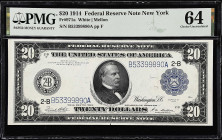 Lot of (4). Fr. 971a. 1914 $20 Federal Reserve Notes. New York. PMG Choice Uncirculated 63 & 64. Consecutive. Cut Sheet.

Two of the notes are in CU...