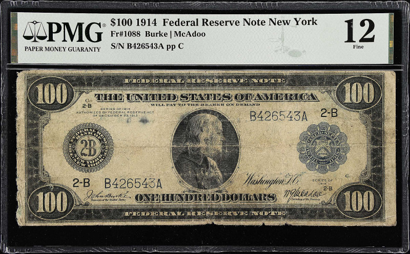 Fr. 1088. 1914 $100 Federal Reserve Note. New York. PMG Fine 12.

Burke - McAd...