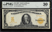 Fr. 1169. 1907 $10 Gold Certificate. PMG Very Fine 30.

Napier - McClung signature combination. Sought after 1907 series.

Estimate: $300.00- $500...