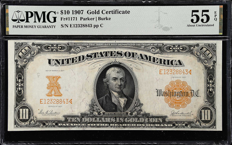 Fr. 1171. 1907 $10 Gold Certificate. PMG About Uncirculated 55 EPQ.

Parker - ...