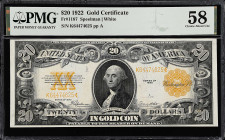 Fr. 1187. 1922 $20 Gold Certificate. PMG Choice About Uncirculated 58.

Speelman - White signature combination. Good eye appeal for the assigned gra...