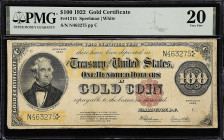 Fr. 1215. 1922 $100 Gold Certificate. PMG Very Fine 20.

Speelman - White signature combination. A popular denomination needed to complete any serio...