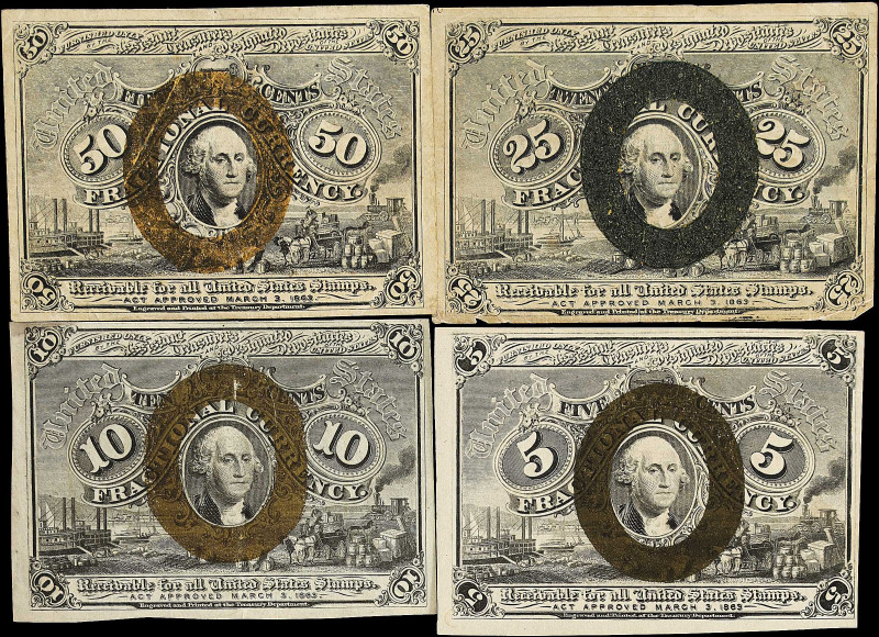 Lot of (4). Fr. 1233, 1245, 1283, & 1317. 5 to 50 Cents. Second Issue. Very Fine...