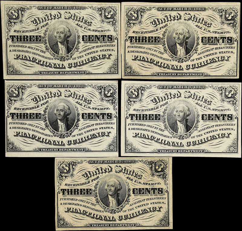 Lot of (5) Fr. 1226. 3 Cents. Third Issue. Choice Very Fine to About Uncirculate...