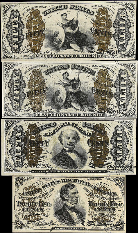 Lot of (4). Fr. 1294, 1339, 1347, & 1362. 50 Cents. Third Issue. About Uncircula...