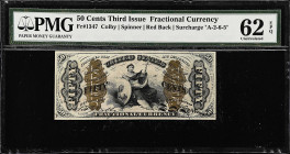 Fr. 1347. 50 Cents. Third Issue. PMG Uncirculated 62 EPQ.

Red back. Surcharge A-2-6-5.

Estimate: $200.00- $300.00