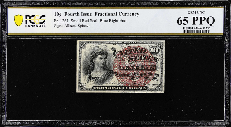 Fr. 1261. 10 Cents. Fourth Issue. PCGS Banknote Gem Uncirculated 65 PPQ.

Smal...