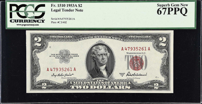 Fr. 1510. 1953A $2 Legal Tender Note. PCGS Currency Superb Gem New 67 PPQ.

An...