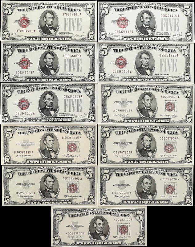 Lot of (11) 1928-63 $5 Legal Tender Notes. Choice Uncirculated to Gem Uncirculat...