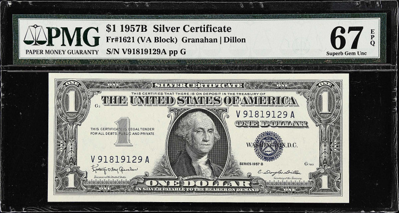 Lot of (2). Fr. 1621 & 1621*. 1957B $1 Silver Certificates. PMG Gem Uncirculated...