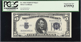 Fr. 1654. 1934D $5 Silver Certificate. Wide I. PCGS Currency Superb Gem New 67 PPQ.

Wide I variety.

Estimate: $125.00- $175.00