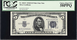 Fr. 1654*. 1934D $5 Silver Certificate Star Note. PCGS Currency Choice About New 58 PPQ.

Replacement.

Estimate: $75.00- $125.00