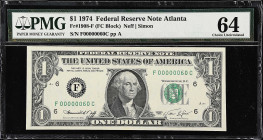 Fr. 1908-F. 1974 $1 Federal Reserve Note. Atlanta. PMG Choice Uncirculated 64. Serial Number 60.

Serial Number 60.

Estimate: $60.00- $80.00