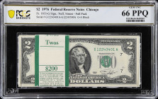 Pack of (100) Fr. 1935-G. 1976 $2 Federal Reserve Notes. Chicago. PCGS Banknote Gem Uncirculated 66 PPQ.

A full pack of Chicago bicentennial $2's, ...