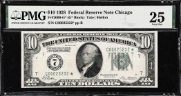 Fr. 2000-G*. 1928 $10 Federal Reserve Star Note. Chicago. PMG Very Fine 25.

A bright example of this numerical Chicago replacement.

Estimate: $2...