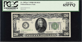 Fr. 2052a-C. 1928B $20 Federal Reserve Note. Philadelphia. PCGS Currency Gem New 65 PPQ.

A Gem Dark Green Seal note from the Philadelphia district....
