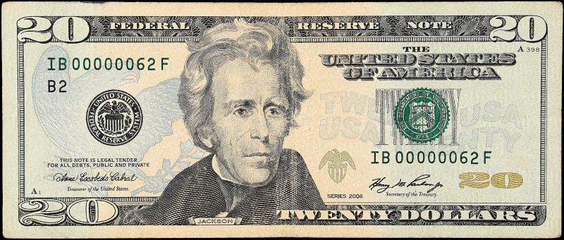 Fr. 2093-B. 2006 $20 Federal Reserve Note. New York. Very Fine. Serial Number 62...
