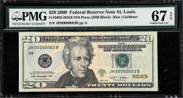 Fr. 2095-HSOI. 2009 $20 Federal Reserve Note. St. Louis. PMG Superb Gem Uncirculated 67 EPQ.

SOI press. Superb Gem. Serial number 63.

Estimate: ...