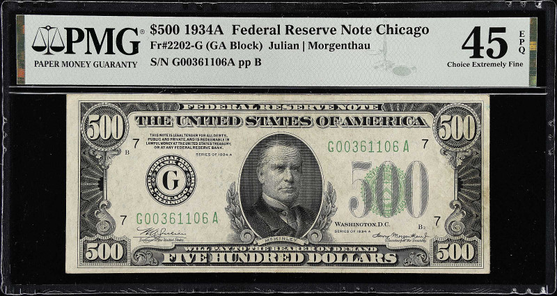 Fr. 2202-G. 1934A $500 Federal Reserve Note. Chicago. PMG Choice Extremely Fine ...