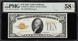 Fr. 2400. 1928 $10 Gold Certificate. PMG Choice About Uncirculated 58 EPQ.

An excellent representation of the type, for the grade. With original pa...