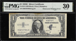 Fr. 1614. 1935E $1 Silver Certificate. PMG Very Fine 30. Obstructed Printing Error.

Obstruction of Overprint. PMG comments "Stains".

Estimate: $...