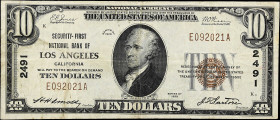 Los Angeles, California. $10 1929 Ty. 1. Fr. 1801-1. The Security-First NB. Charter #2491. Fine.

Paper clip stain.

Estimate: $60.00- $80.00