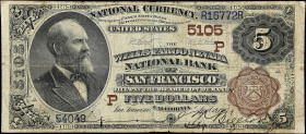 San Francisco, California. $5 1882 Brown Back. Fr. 477. The Wells Fargo Nevada NB. Charter #5105. Very Good.

Tears. Holes. Minor staining.

Estim...