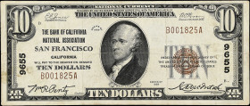 San Francisco, California. $10 1929 Ty. 1. Fr. 1801-1. The Bank of California National Association. Charter #9655. Very Fine.

A popular California ...